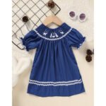 Toddler Infant Girl Christmas Santa Embroidery Short Sleeve Princess Party Dress Smocked Baby Girl Clothes - Image 3
