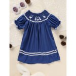 Toddler Infant Girl Christmas Santa Embroidery Short Sleeve Princess Party Dress Smocked Baby Girl Clothes - Image 5